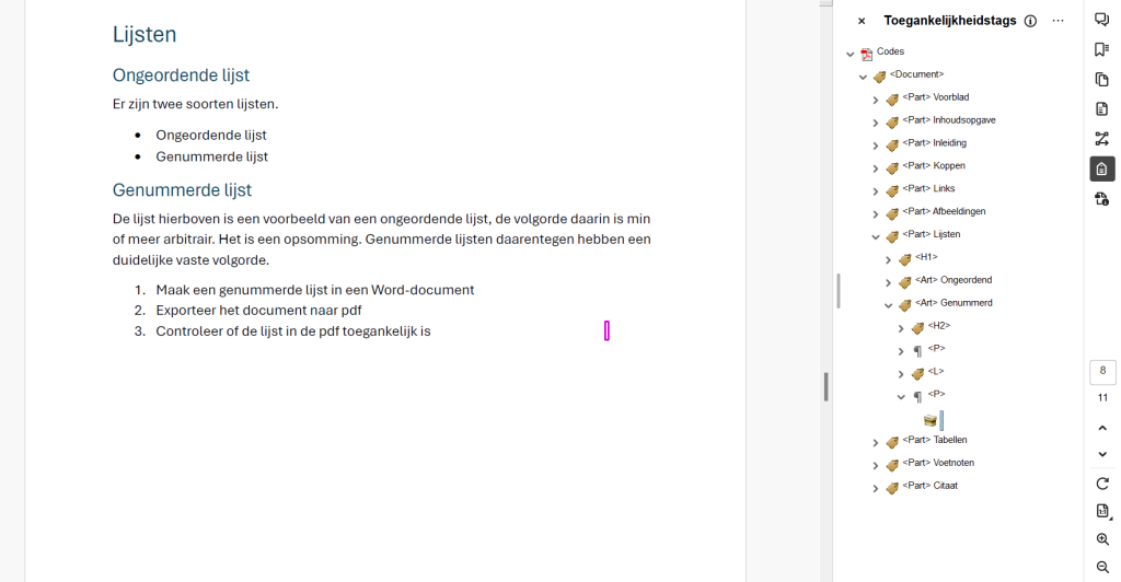 Screenshot van een tag zonder content in Adobe Acrobat.
