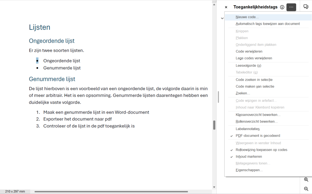Screenshot waarbij een label is geselecteerd in Adobe Acrobat.