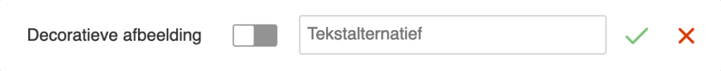 Switch om in CKEditor voor Drupal die aangeeft dat het niet om een decoratieve afbeelding gaat, met daarbij een tekstveld voor het tekstalternatief