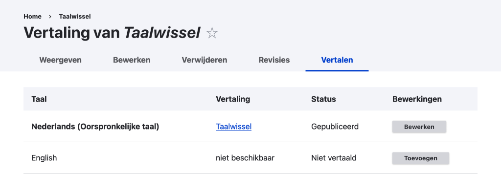 Beheerscherm voor het vertalen van een enkel stuk inhoud (artikel)